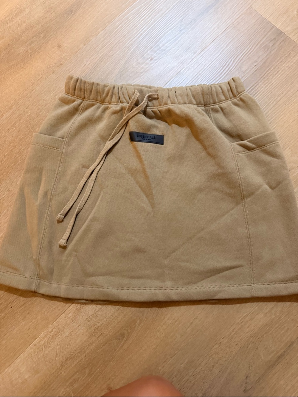 Essentials Tan Casual Drawstring Mini Skirt